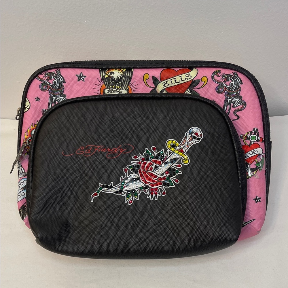 Ed Hardy Pink and Black Tattoo-Inspired Bag Set